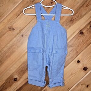 The Children's Place Linen Blend Bunny‎ Blue Overalls Sz 3-6 Months